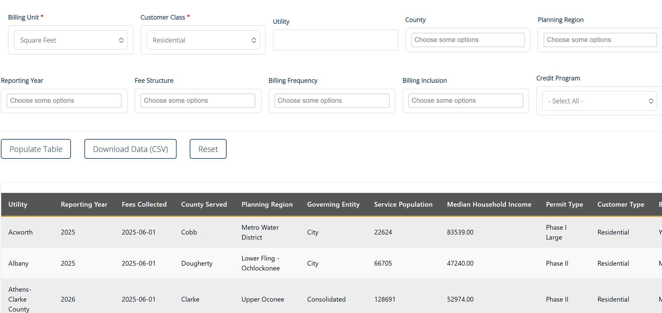 screenshot of Data Downoad page